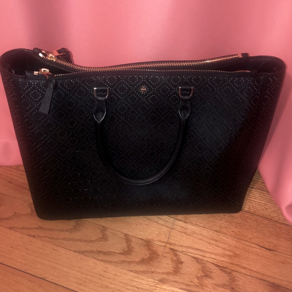 Black Tory Burch Tote Bag with Diamond Print